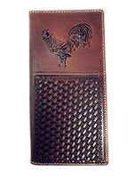 Premium Genuine Western Mens Embossed Basketweave Cowboy Long Wallet in Multi Emblem