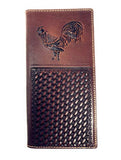 Premium Genuine Western Mens Embossed Basketweave Cowboy Long Wallet in Multi Emblem