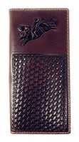 Premium Genuine Western Mens Embossed Basketweave Cowboy Long Wallet in Multi Emblem
