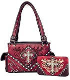 Premium Rhinestone Cross Western Embroidered Concealed Carry Handbag/Matching Wallet in 4 colors