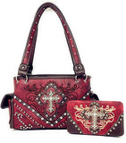 Premium Rhinestone Cross Western Embroidered Concealed Carry Handbag/Matching Wallet in 4 colors