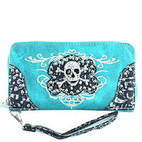 Texas West Women's Rhinestone Skull Zipper Wallet in Multi-Color