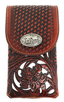 Texas West Western Cowboy Tooled Floral Leather Praying Cowboy Concho Belt Loop Extra Large Cellphone Holster Case