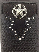 Texas West Men's Cow Fur Genuine Leather Basketweave Bifold Wallet in Multi Emblem