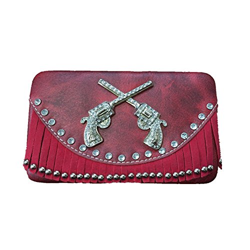 Western Women's 3D Pistols Fringe and Camouflage Clip Snap Wallet in Multi-Color