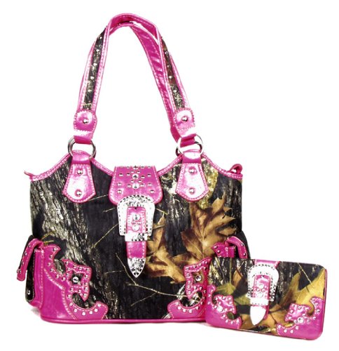 GoCowgirl Large Western Concealed Carry Weapon Belt Buckle Purse Camouflage Handbag Camo Pink W Matching Wallet