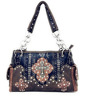 Premium Western Rhinestone Suede Leather Womens Handbag Purse With Cross In Multi Colors