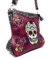 Western Sugar Skull Embroidered Rhinestone Cross Concealed Carry Crossbody Bag