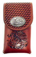 Western Cowboy Tooled Basketweave Leather Eagle Concho Belt Loop Cellphone Holster Case in 2 Colors