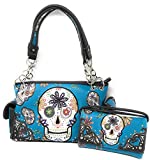 Texas West Women's Flora Candy Skull Concealed Carry Handbag and Matching wallet in Multi-color