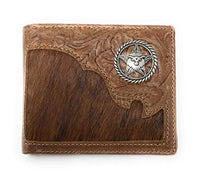 Western Genuine Tooled Leather Cowhide Cow Fur Star Mens Bifold Short Wallet in 2 colors
