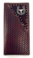 Premium Western Genuine Woven Leather Cow Fur Longhorn Mens Bifold Wallet In Multi Color