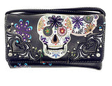 Texas West Women's Flora Candy Skull Concealed Carry Handbag and Matching wallet in Multi-color