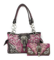 Premium Embroidered Rhinestone Buckle Concho Concealed Carry Handbag, Wallet Set in Multi-color