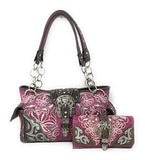 Premium Embroidered Rhinestone Buckle Concho Concealed Carry Handbag, Wallet Set in Multi-color