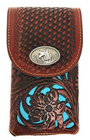 Texas West Western Cowboy Tooled Floral Leather Horse Concho Belt Loop Extra Large Cellphone Holster Case