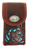 Texas West Western Cowboy Tooled Floral Leather Horse Concho Belt Loop Extra Large Cellphone Holster Case