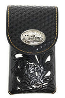 Texas West Western Cowboy Tooled Floral Leather Praying Cowboy Concho Belt Loop Medium Cellphone Holster Case