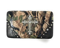 Premium Rhinestone Camouflage Cross Leather Women's Handbag Purse Messenger Bag Wallet 3 Piece Set Collection Multi-Color