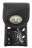 Texas West Western Cowboy Tooled Floral Leather Longhorn Concho Belt Loop Medium Cellphone Holster Case