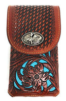 Texas West Western Cowboy Tooled Floral Leather Rodeo Concho Belt Loop Extra Large Cellphone Holster Case