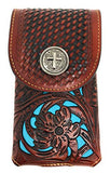 Texas West Western Cowboy Tooled Floral Leather Cross Concho Belt Loop Extra Large Cellphone Holster Case