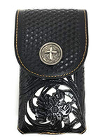 Texas West Western Cowboy Tooled Floral Leather Cross Concho Belt Loop Extra Large Cellphone Holster Case