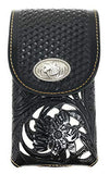 Texas West Western Cowboy Tooled Floral Leather Horse Concho Belt Loop Extra Large Cellphone Holster Case