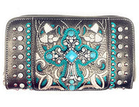 Laser Cut Premium Rhinestone Cross Western Embroidered Concealed Carry Handbag/Matching Wallet in 6 Color