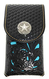 Texas West Western Cowboy Tooled Floral Leather Lone Star Concho Belt Loop Medium Cellphone Holster Case