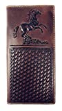 Premium Genuine Western Mens Embossed Basketweave Cowboy Long Wallet in Multi Emblem