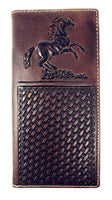 Premium Genuine Western Mens Embossed Basketweave Cowboy Long Wallet in Multi Emblem