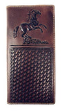 Premium Genuine Western Mens Embossed Basketweave Cowboy Long Wallet in Multi Emblem
