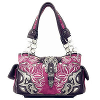 Western Rhinestone Conceal Carry Buckle Floral Concho Laser Cut Shoulder Handbag multi-color