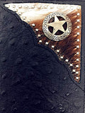 Western Mens Ostrich Genuine Leather Lone Star Long Cowhide Stud Bifold Wallet