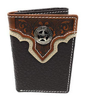 Western Tooled Genuine Leather Star Men's Short Trifold Wallet in 2 colors