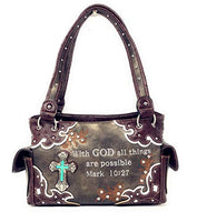 Premium Rhinestone Bible Verse Stone Cross Concealed Carry Handbag in 6 Colors