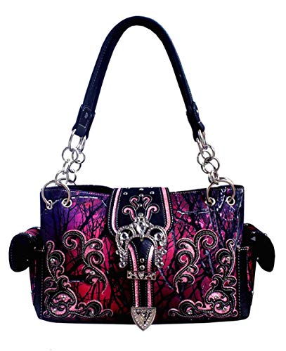 Western Rhinestone buckle Floral Design concealed carry handbag in 3 colors GP939W110ML