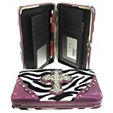 Gorgeous! Soft Zebra Rhinestone Cross Flat Wallet Clutch Purse (purple)