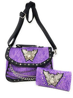 Concealed Carry Women's Metal Skull With Wings Handbag Purse Matching Wallet in 3 colors