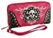 Zzfab Embroidered Rhinestone Studded Skull Wallet Pink