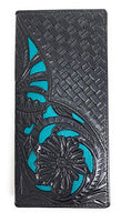 Premium Genuine Leather Floral Tooled Laser Cut Mens Long Bifold Wallet in 4 colors