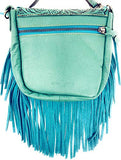 Western Genuine Leather Floral Tooled Fringe Womens Crossbody Bag 3 Color