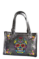 sugar skull day of the dead embroidery gun concealed carry handbag purse (GRAY)