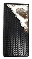 Western Men's Basketweave Genuine Leather Praying Cowboy Long Cowhide Stud Bifold Wallet