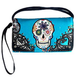 Texas West Women's Flora Candy Skull Concealed Carry Handbag and Matching wallet in Multi-color