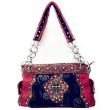 Premium Western Rhinestone Suede Leather Womens Handbag Purse With Cross In Multi Colors