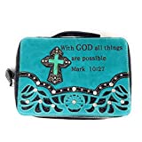 Bible Cover Cut Out Embroidered Scripture Verse Rhinestone Agate Cross Book Case Multi-Color
