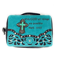 Bible Cover Cut Out Embroidered Scripture Verse Rhinestone Agate Cross Book Case Multi-Color