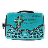 Bible Cover Cut Out Embroidered Scripture Verse Rhinestone Agate Cross Book Case Multi-Color